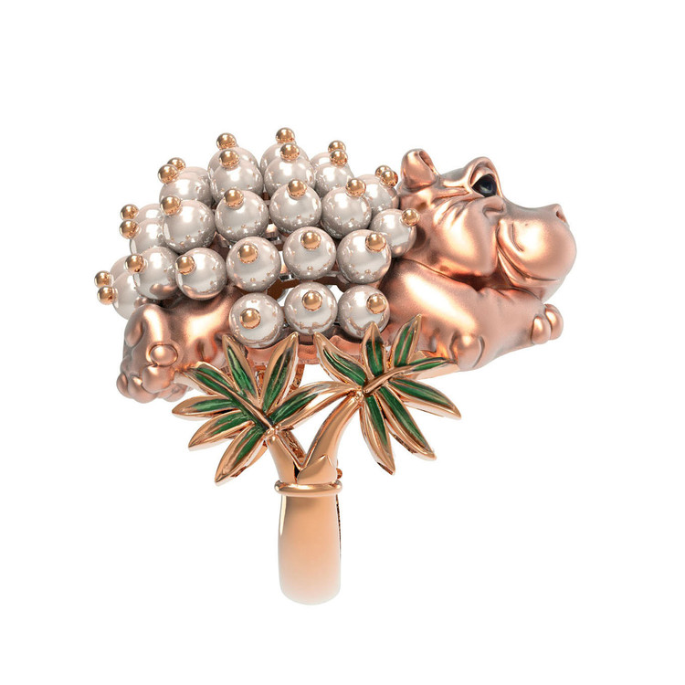 Кольцо из золота c эмалью и жемчугом