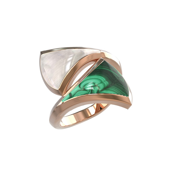 Кольцо из золота c малахитом и перламутром
