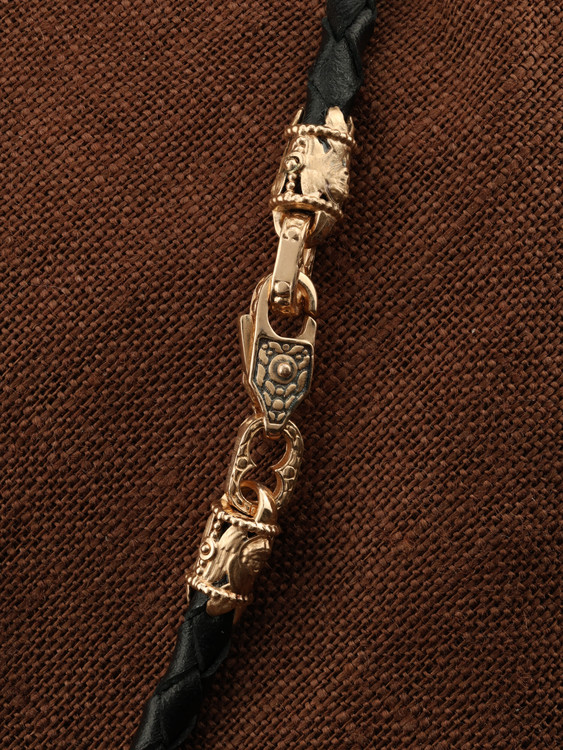 Гайтан из золота c кожаным шнурком