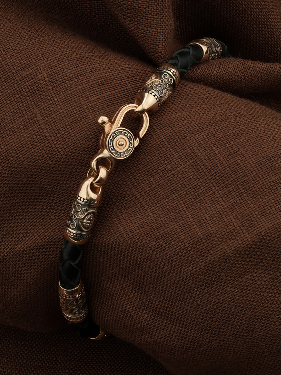 Браслет из золота c кожаным шнурком