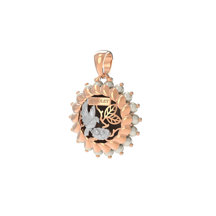 Подвеска из золота c эмалью и жемчугом