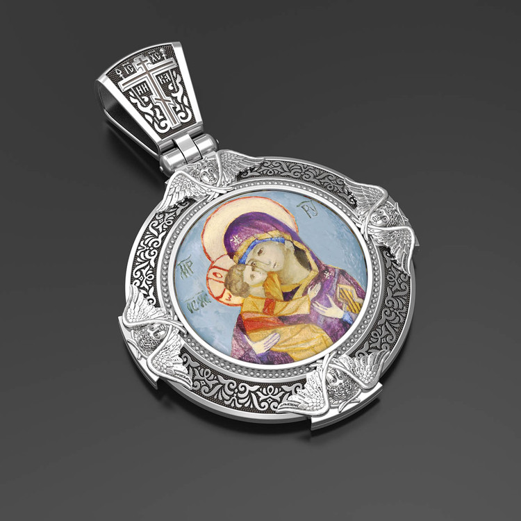 Образок из белого золота c эмалью, иконописью и темперой