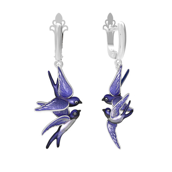 Серьги из белого золота c эмалью