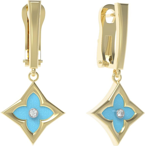 Серьги из лимонного золота c бриллиантами и бирюзой