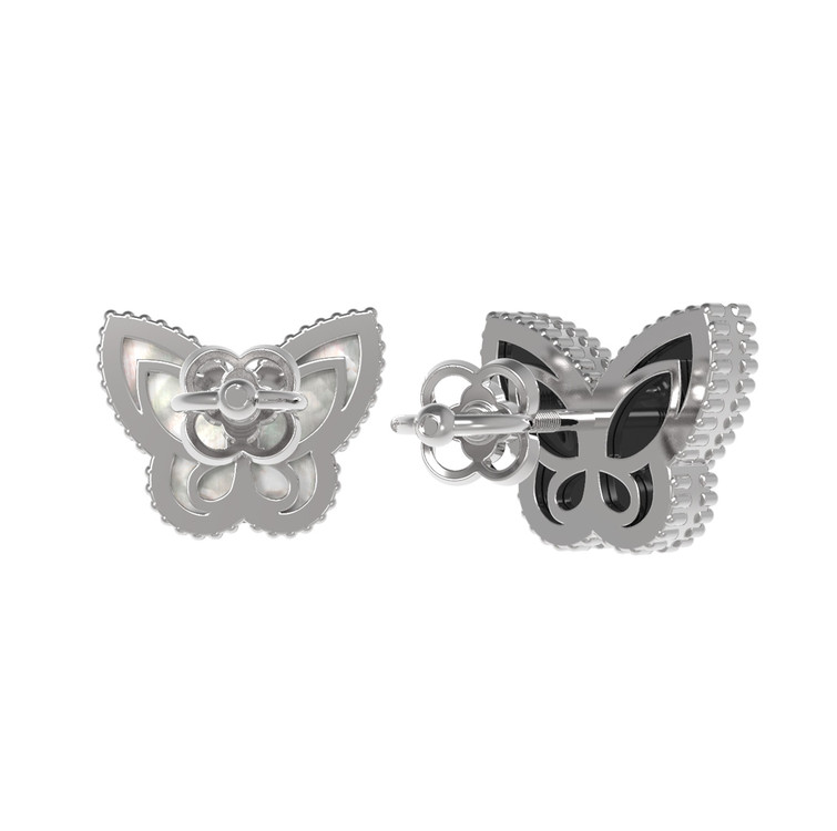 Серьги из белого золота c ониксом и перламутром