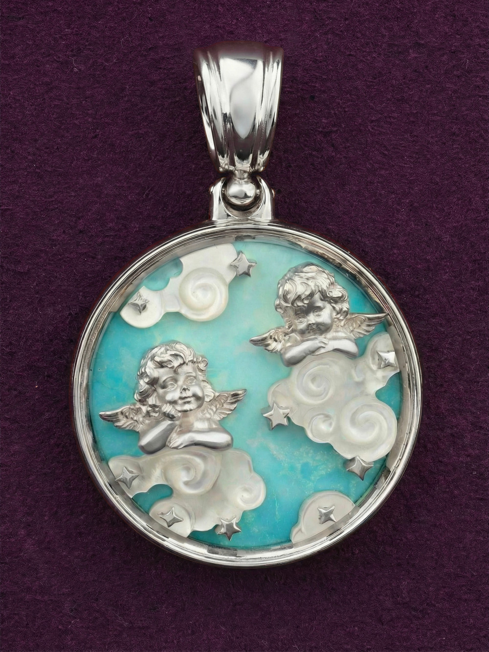 Подвеска из белого золота c бирюзой и перламутром