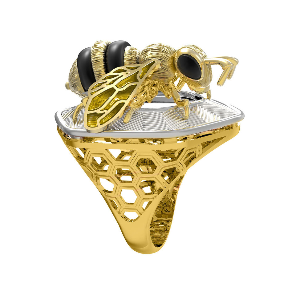 Кольцо из лимонного золота c эмалью, ониксом и эмалью