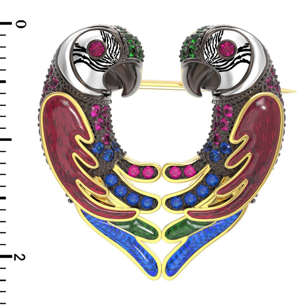 Брошь из лимонного золота c эмалью и фианитом