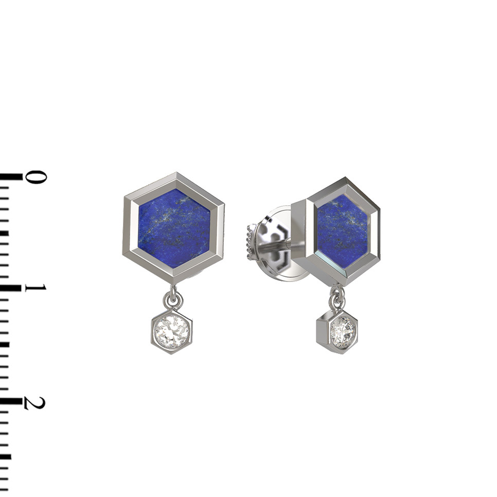 Серьги из белого золота c бриллиантами и лазуритом