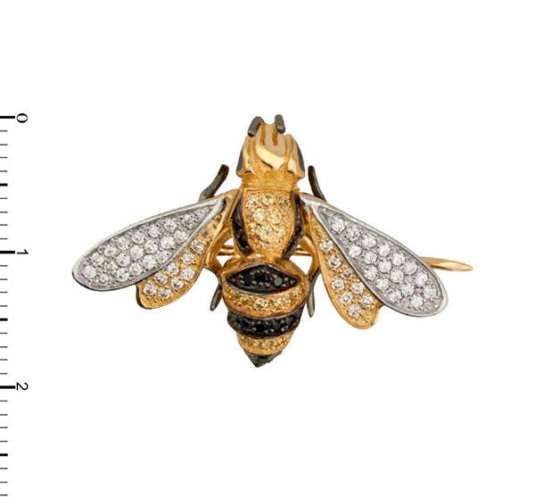 Брошь из лимонного золота c эмалью и фианитом