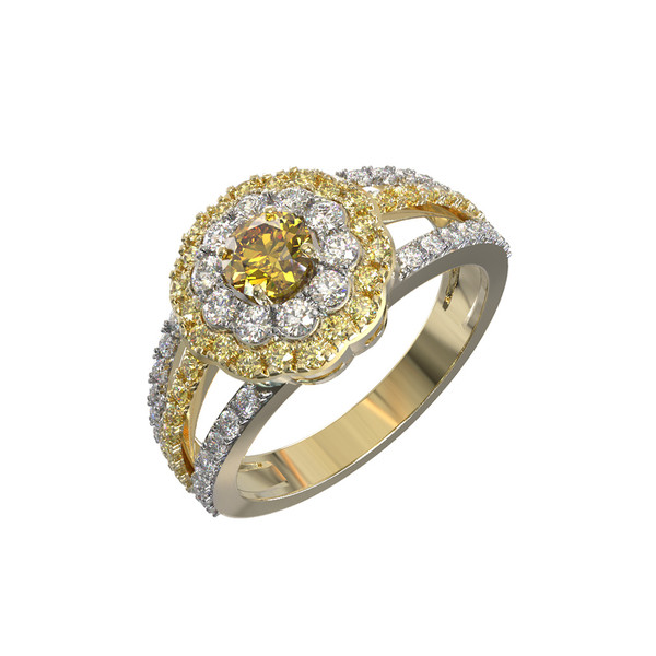 Кольцо из лимонного золота c бриллиантами и сапфиром