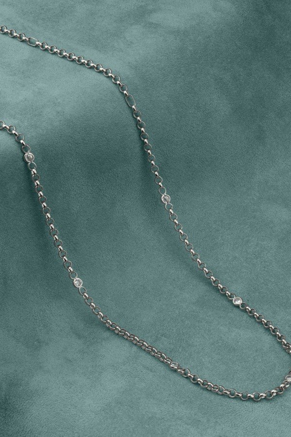 Цепь из белого золота 585 пробы c фианитом