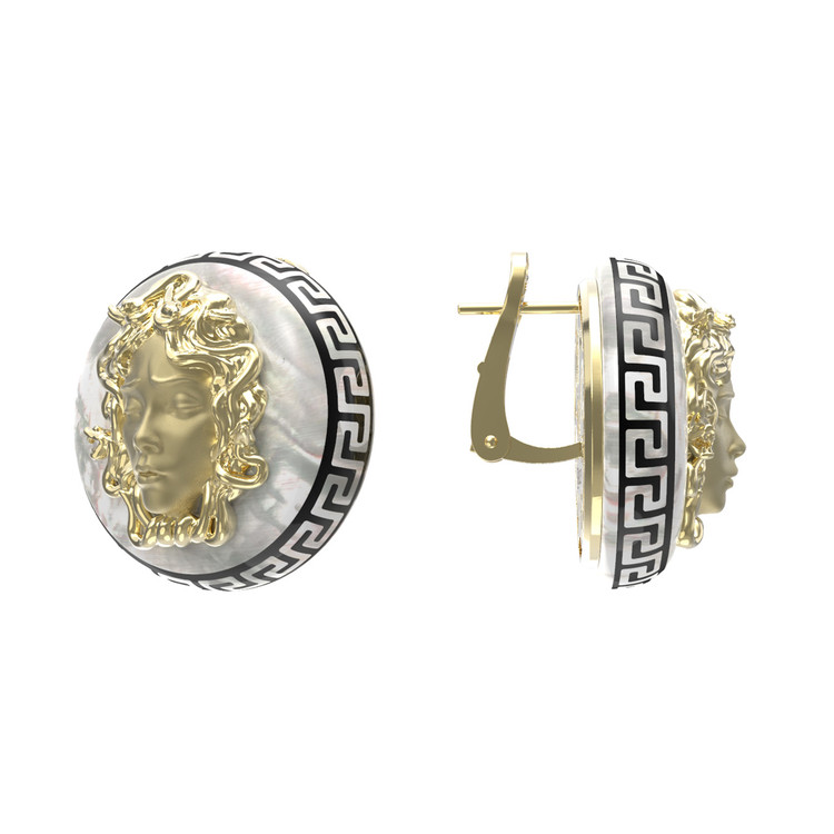 Серьги из лимонного золота c эмалью и перламутром