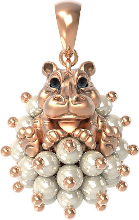 Подвеска из золота c эмалью и жемчугом