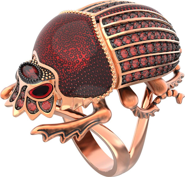 Кольцо из золота c эмалью, фианитом и гранатом