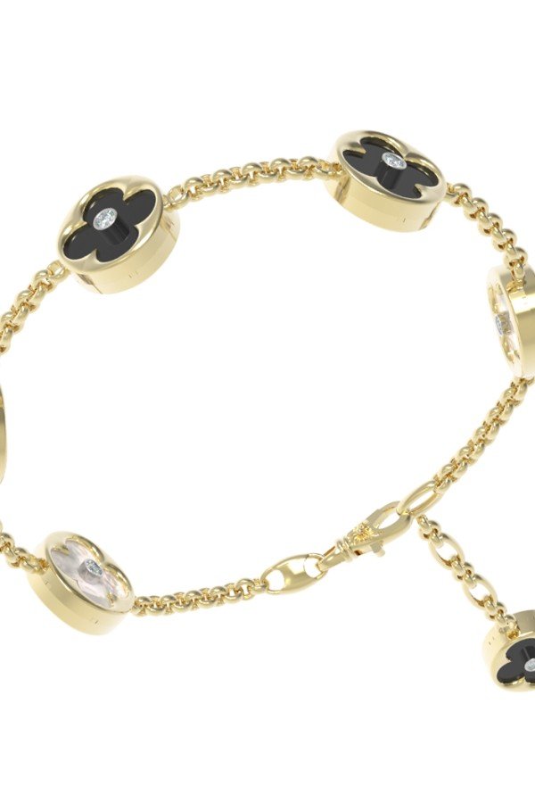 Браслет из лимонного золота 585 пробы c бриллиантами, ониксом и перламутром
