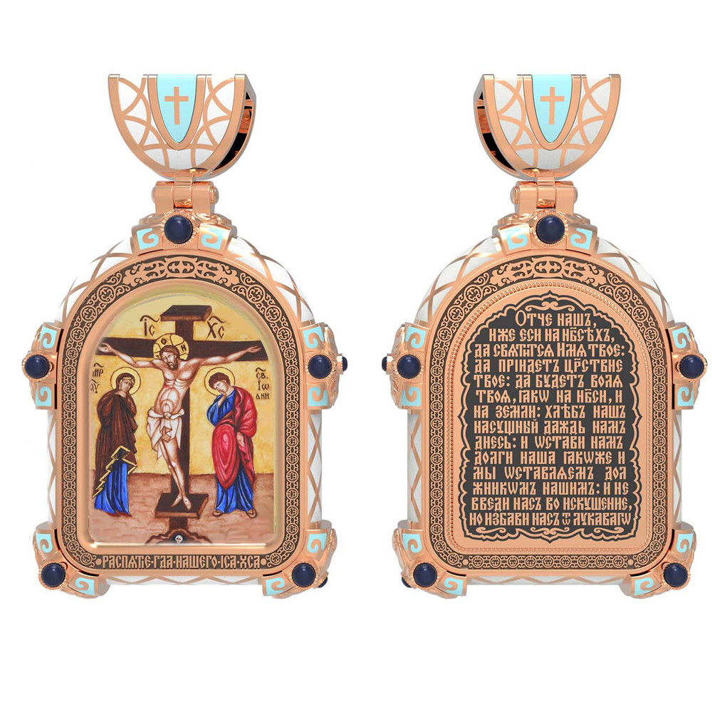 Образок из золота c эмалью, иконописью и темперой