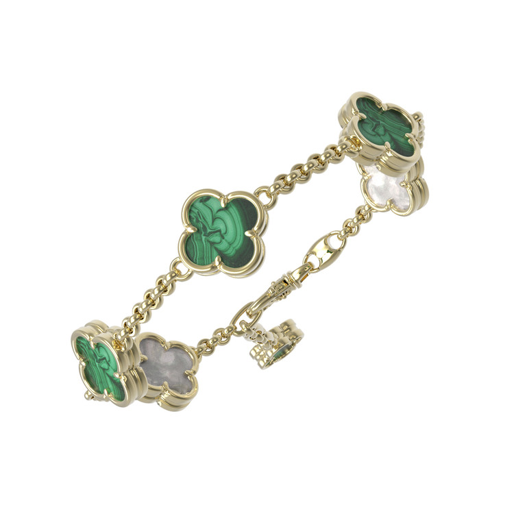Браслет из лимонного золота c малахитом и перламутром