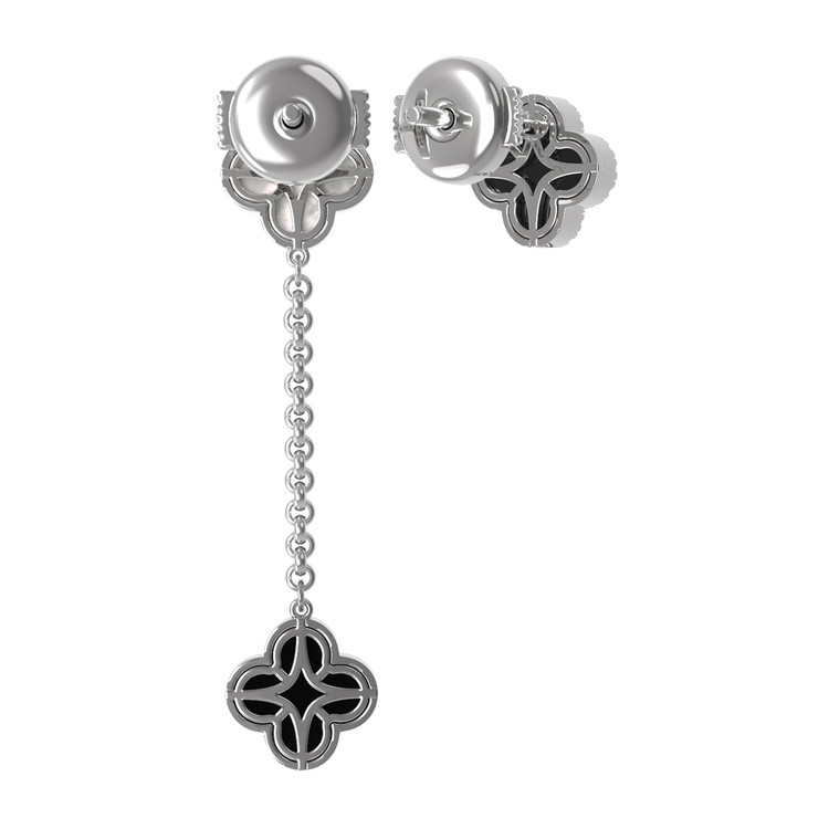 Серьги из белого золота c бриллиантами, ониксом и перламутром