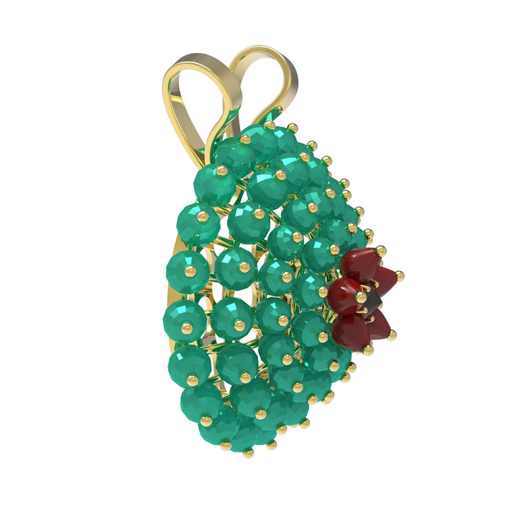 Подвеска из лимонного золота c гранатом, хризопразом и кораллом