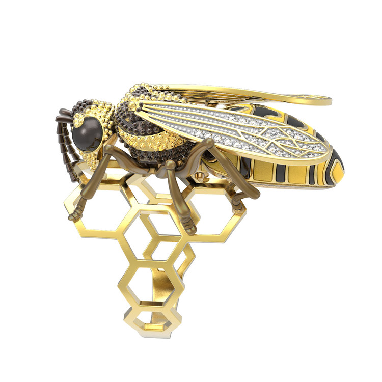 Кольцо из лимонного золота c эмалью и фианитом