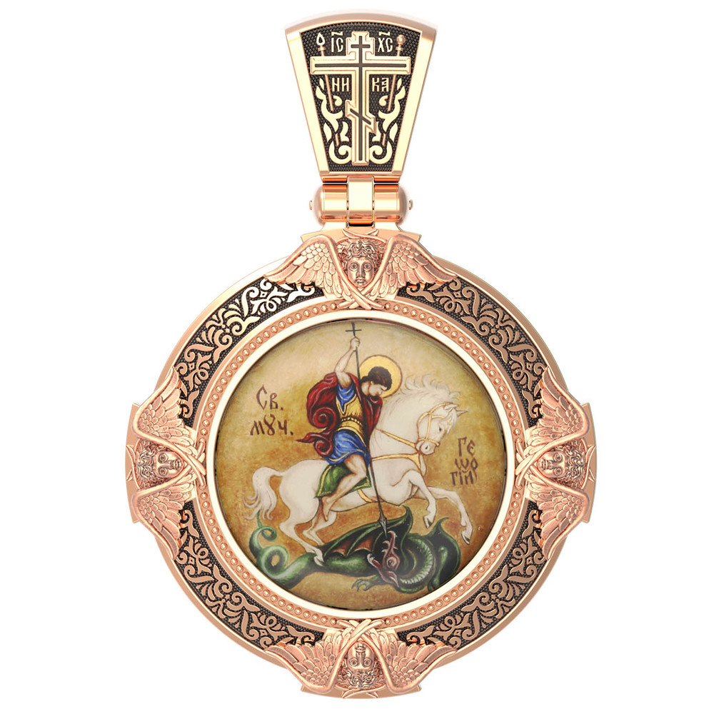 Образок из золота c эмалью, иконописью и темперой