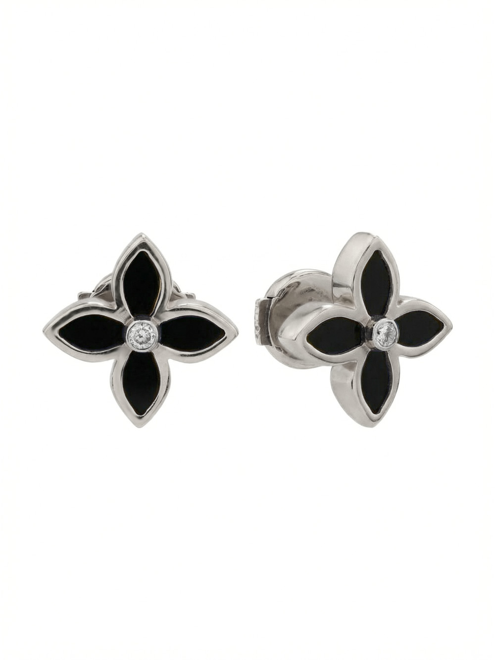 Серьги из белого золота c бриллиантами и ониксом