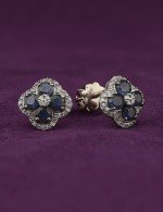 Серьги из белого золота 585 пробы c бриллиантами и сапфиром