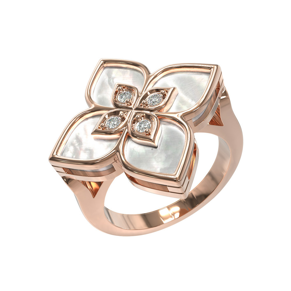 Кольцо из золота c бриллиантами и перламутром