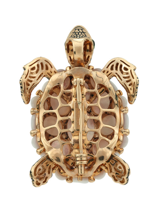 Брошь из золота c эмалью и перламутром