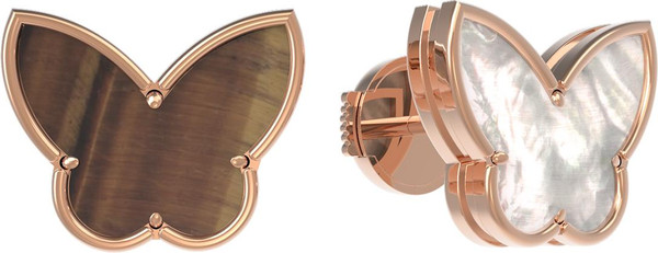 Серьги из золота c тигровым глазом и перламутром