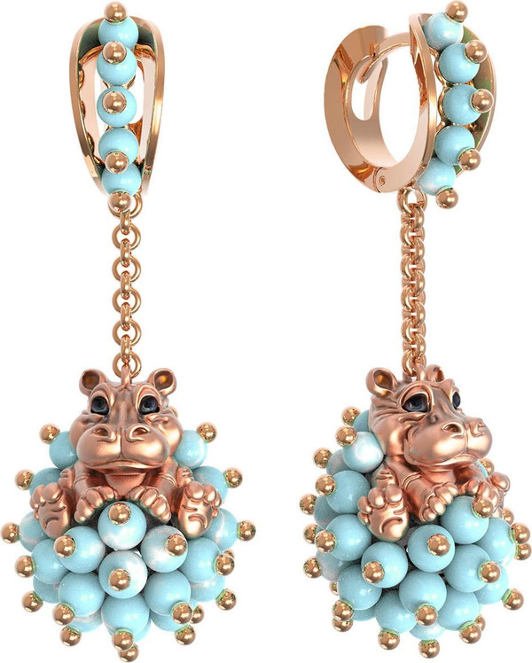 Серьги из золота c эмалью и бирюзой