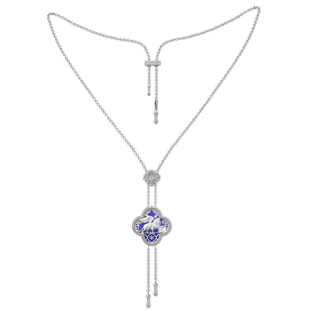 Колье из белого золота c эмалью, жемчугом и перламутром