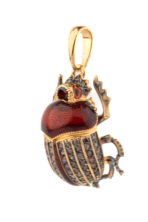 Подвеска из золота c эмалью, фианитом и гранатом