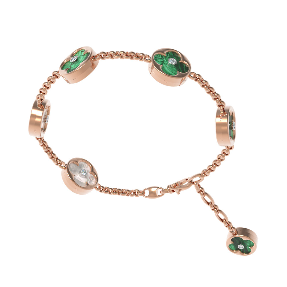 Браслет из золота c бриллиантами, малахитом и перламутром