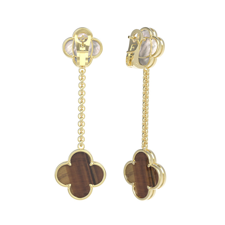 Серьги из лимонного золота c тигровым глазом и перламутром