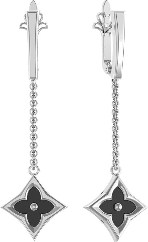 Серьги из белого золота c ониксом