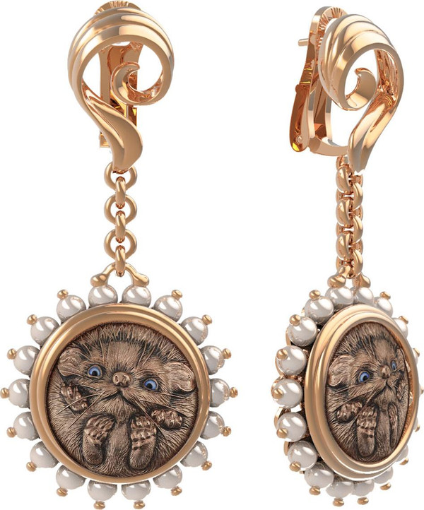 Серьги из золота c эмалью и жемчугом