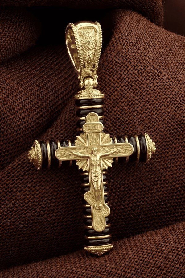 Крест из лимонного золота c ониксом