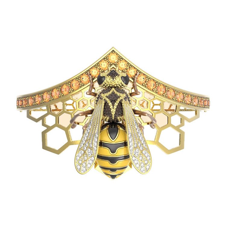 Браслет из лимонного золота c эмалью, фианитом, цитрином и эмалью