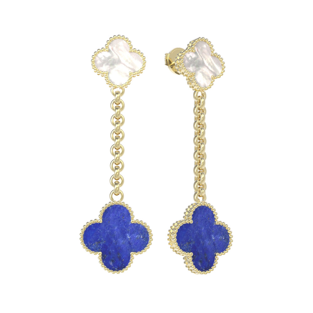 Серьги из лимонного золота c лазуритом и перламутром