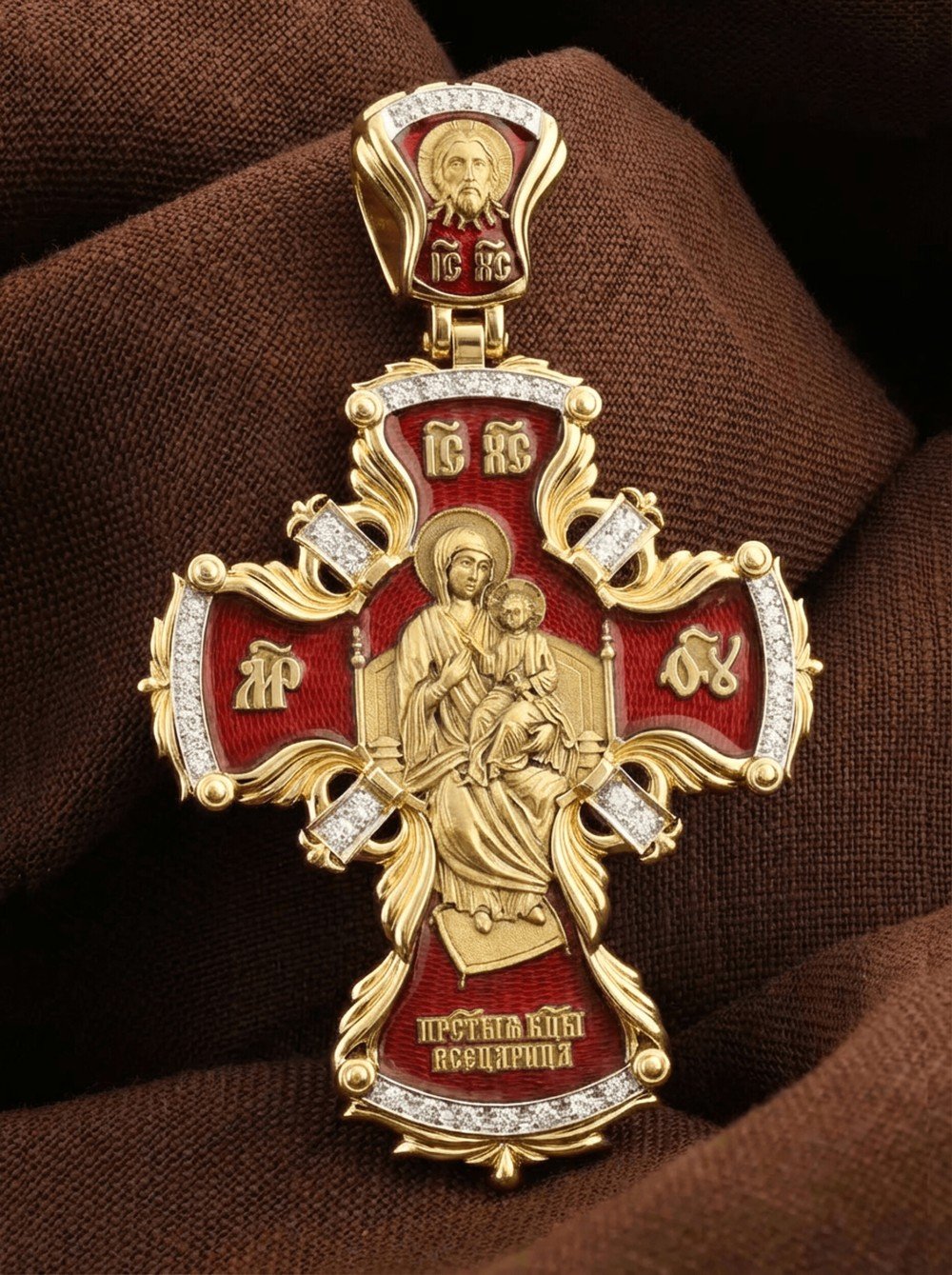 Крест из лимонного золота c эмалью и бриллиантами