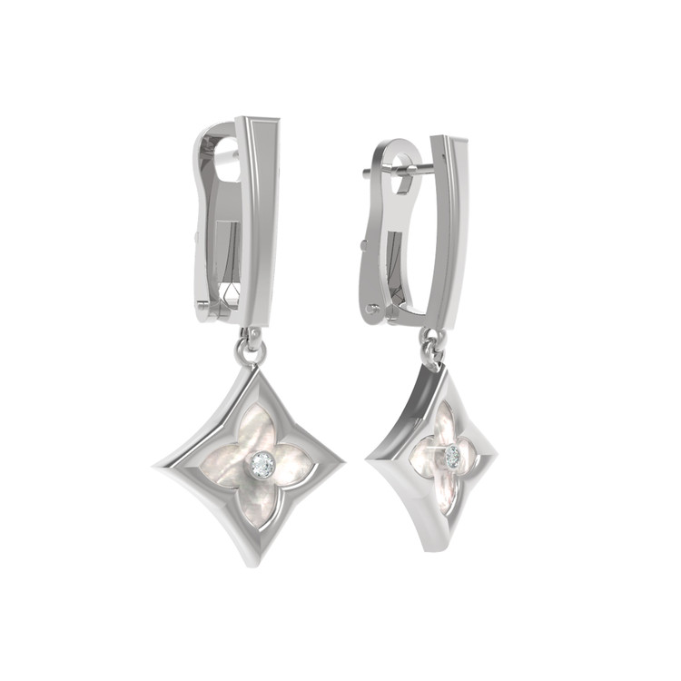 Серьги из белого золота c бриллиантами и перламутром