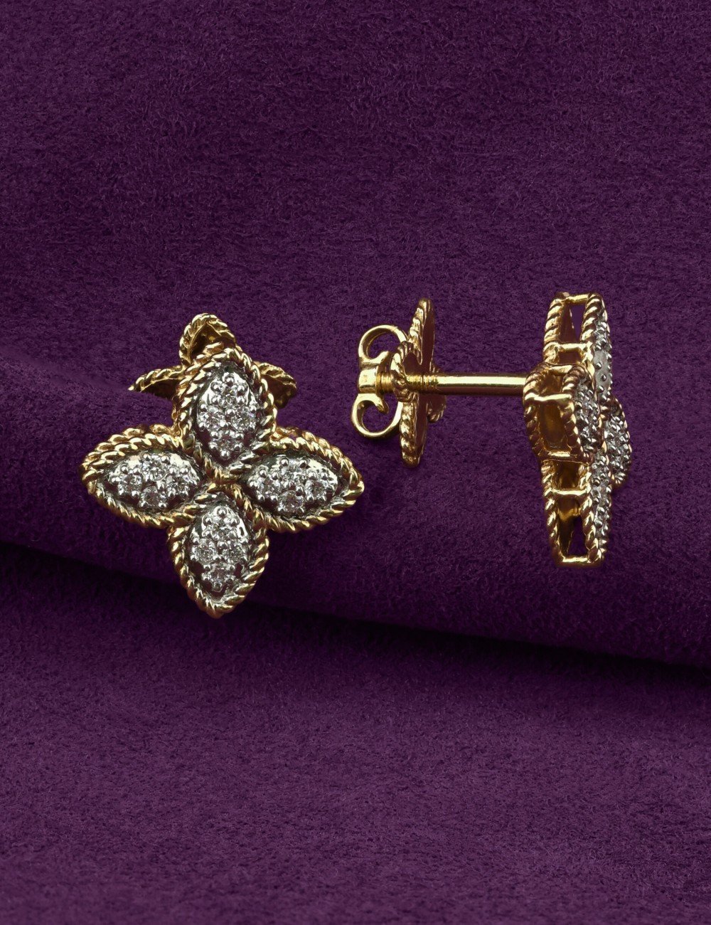 Серьги из лимонного золота 585 пробы c бриллиантами