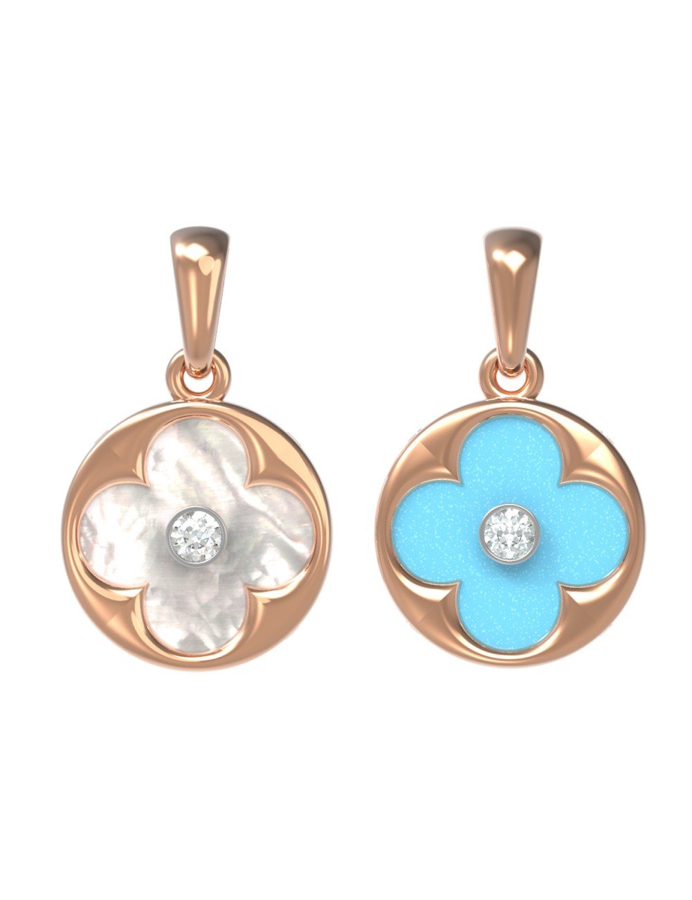 Подвеска из золота 585 пробы c бриллиантами, бирюзой и перламутром