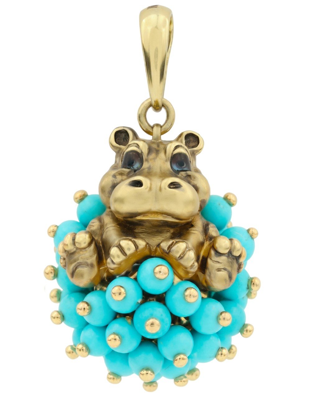 Подвеска из лимонного золота 585 пробы c эмалью и бирюзой