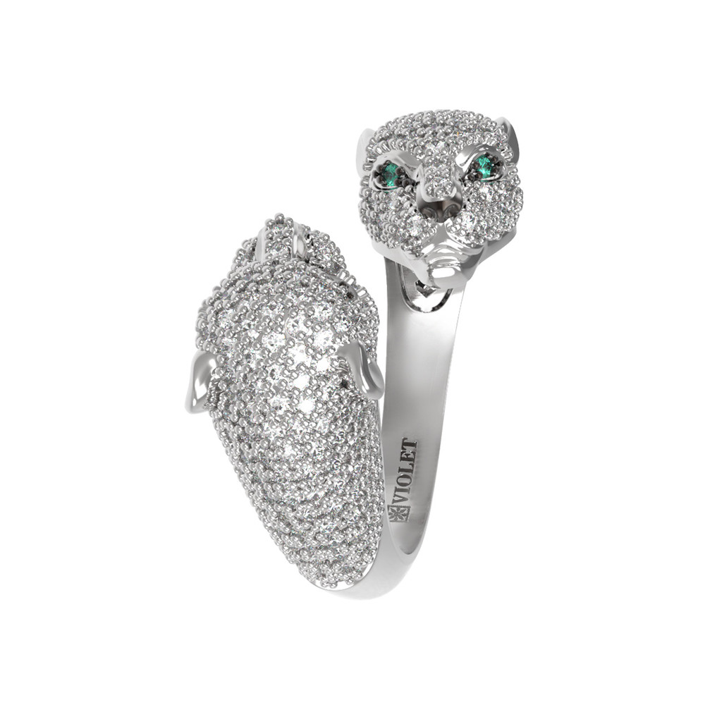 Кольцо из белого золота c бриллиантами и изумрудом