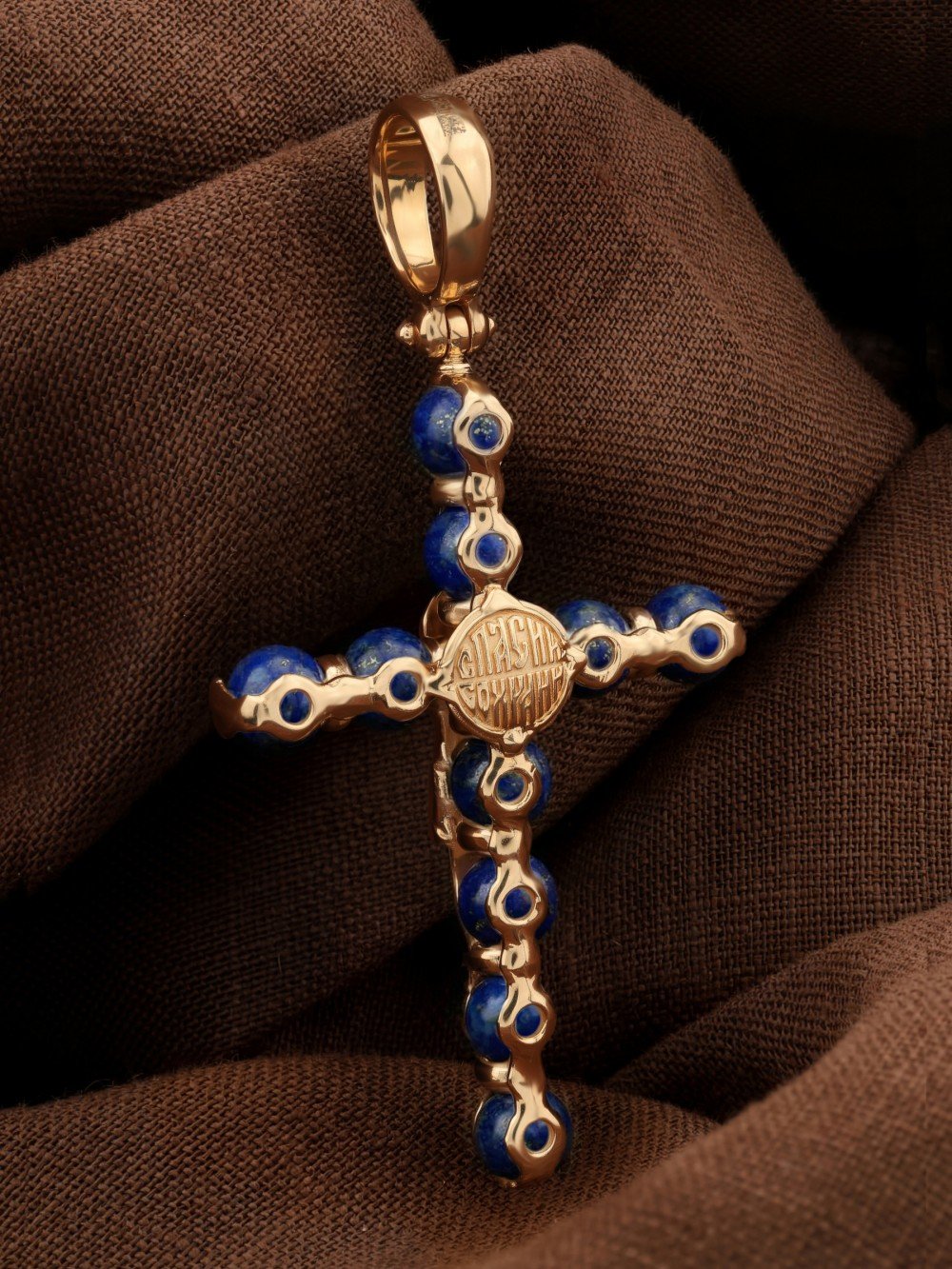 Крест из золота c лазуритом