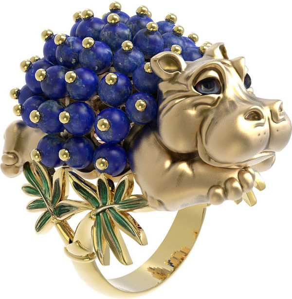 Кольцо из лимонного золота c эмалью и лазуритом