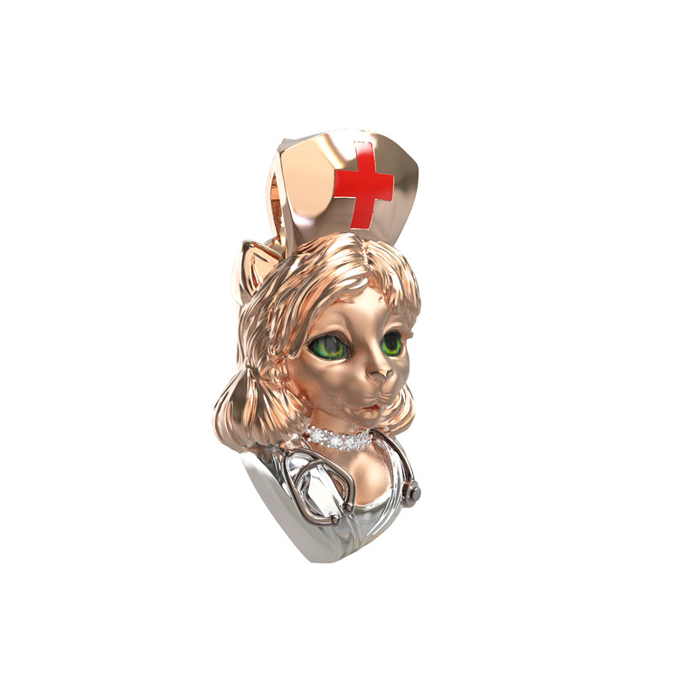 Подвеска из золота c эмалью, бриллиантами и рубином